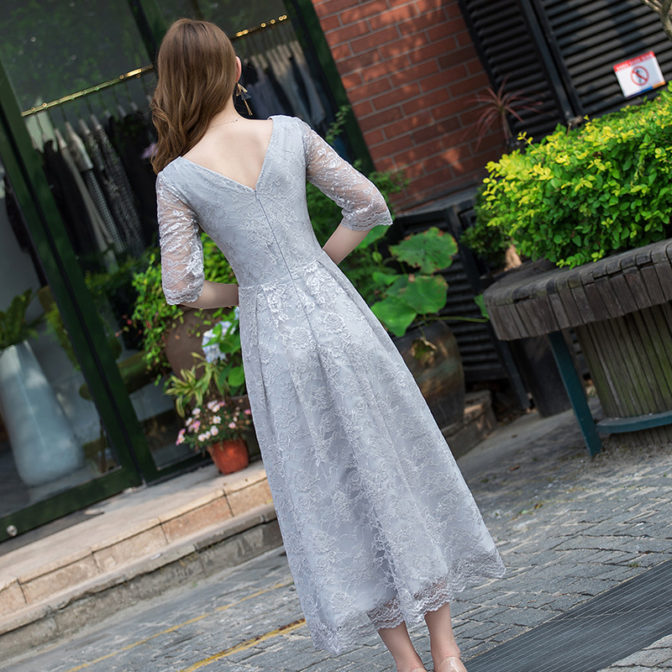 【韓国ファッション】ワンピース シンプル モード ドレス シースルー刺繍胸元 長袖ロングタイトドレスワンピース 黒 結婚