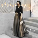 ジャケット風トップスのバイカラーエレガントロングドレス GR001