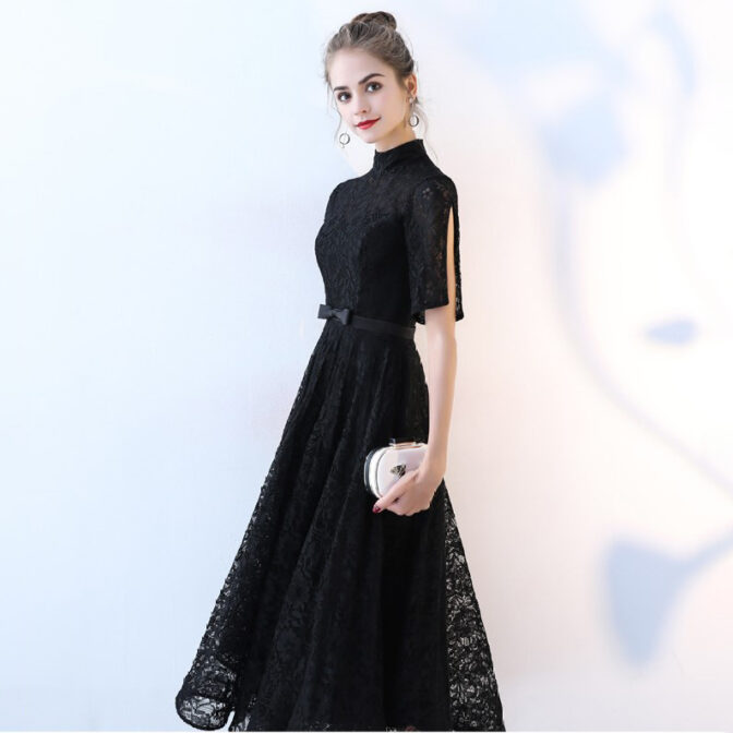 ハイネック総レースミディアムドレス RM007