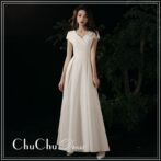 Xラインシンプルホワイトロングドレス PR004