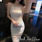 タイト＆フィット★ラメアプリコットワンピース XQ093