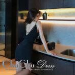 メタルバック装飾☆エレガントショートブラックドレス XQ135