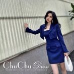 長袖ショートジャケット+ポケット付ワンピース2枚セット☆ネイビー XQ047