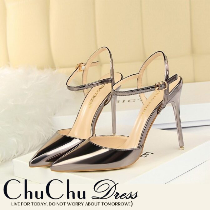 エナメルPUレザー 10.5cmハイヒール アンクルストラップ 全11色 BT017
