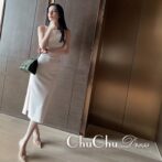 シンプル無地ホワイトワンピースドレス XQ049