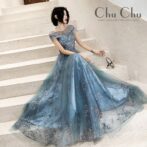 パーティードレス ゴージャス 優雅 華やか ロングドレス ブルー PR002