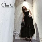 ダブルストラップ★黒色オシャレロングチュールドレス XQ050