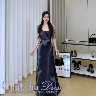 マーブルデザイン☆ウエストプリーツ美シルエットロングワンピースドレス XQ173