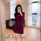 洗練エレガント☆プリーツ加工ベロアスリムフィットミニ丈ドレス XQ179