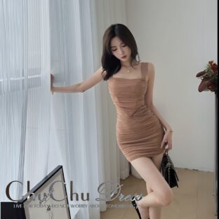 モカブラウン☆上品おしゃれチュールワンピースドレス XQ181